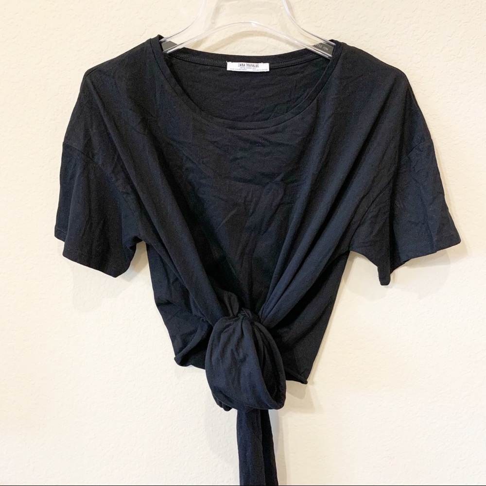 Zara Black Tie Front Soft T-shirt